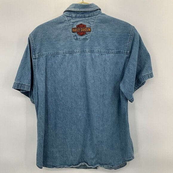 Harley-Davidson Women's Denim Short-Sleeve Medium Snap Up Shirt - Picture 5 of 6